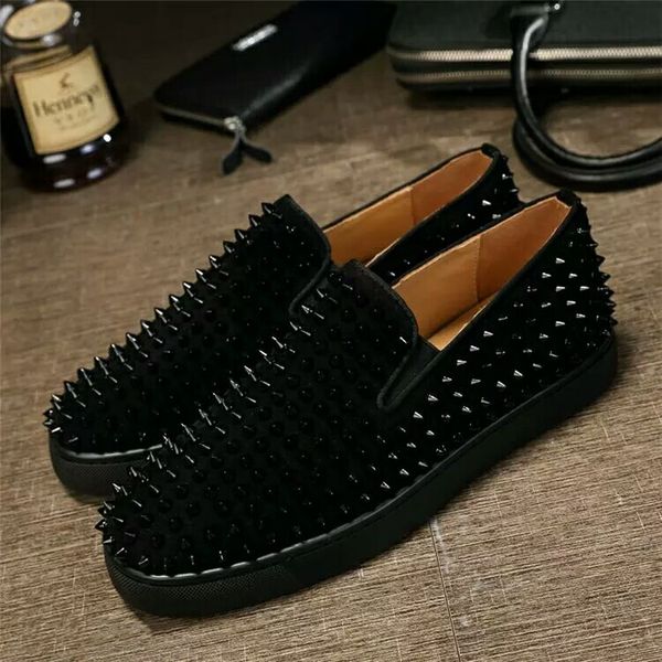luxury designer red bottom loafers for men women genuine leather slip on platform casual sneakers spikes wedding party t01, Black
luxury designer red bottom loafers for men women genuine leather slip on platform casual sneakers spikes wedding party t01, Black