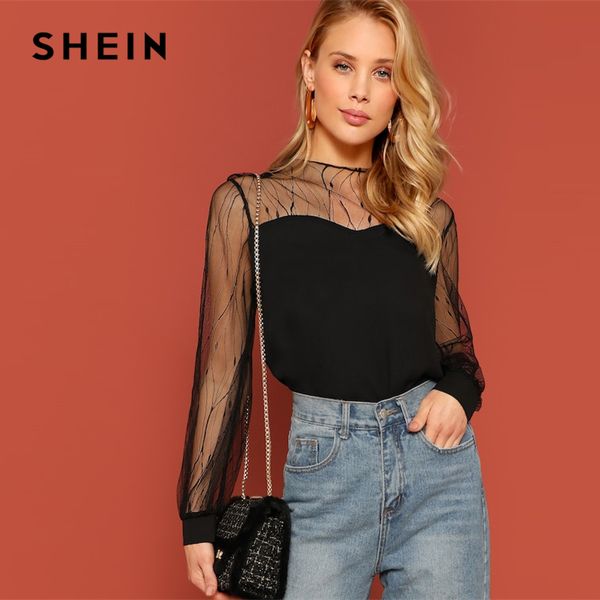 shein black sheer contrast mesh yoke sweetheart neck round neck women spring elegant autumn casual plain and blouses, White
shein black sheer contrast mesh yoke sweetheart neck round neck women spring elegant autumn casual plain and blouses, White
