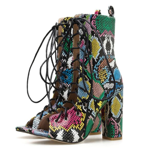 hollow out lace up ankle boots for women snake block high heels peep toe short booties fashion ladies sandals shoes p385, Black
hollow out lace up ankle boots for women snake block high heels peep toe short booties fashion ladies sandals shoes p385, Black