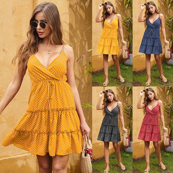 european and american printed pleated polka dot suspender dress female summer 2020 loose backless sleeveless, White;black
european and american printed pleated polka dot suspender dress female summer 2020 loose backless sleeveless, White;black