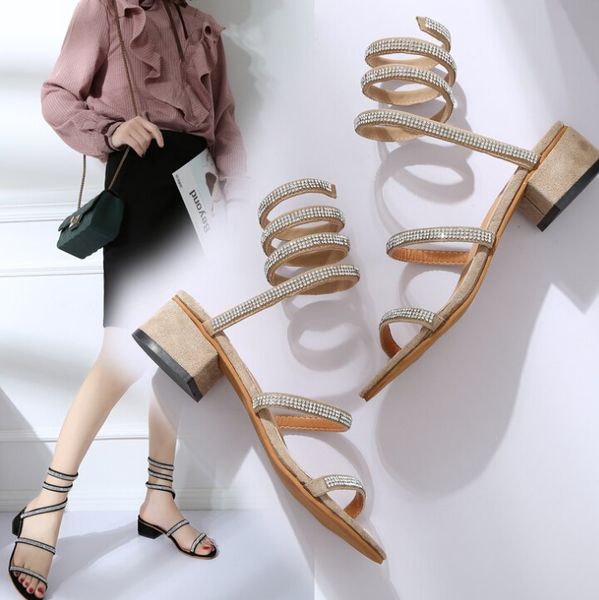 2019 summer new snake-shaped winding solid color versatile rhinestone decorative women's shoes open toe thick with women's sandals, Black
2019 summer new snake-shaped winding solid color versatile rhinestone decorative women's shoes open toe thick with women's sandals, Black