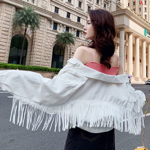 women denim short jackets 2019 autumn fashion female casual tassel long sleeve button outwear coats white jacket, Black;brown
women denim short jackets 2019 autumn fashion female casual tassel long sleeve button outwear coats white jacket, Black;brown