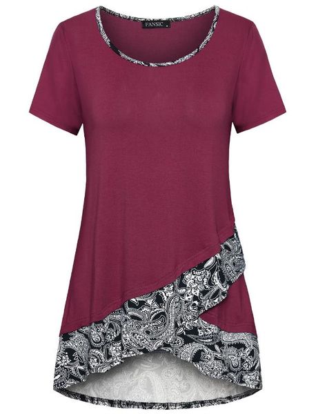 women's t-shirt women patchwork hem medium style round collar layered tunic costume, White
women's t-shirt women patchwork hem medium style round collar layered tunic costume, White