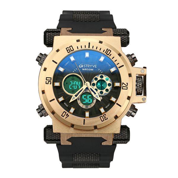 luxury stryve brand men sports watches dual time quartz digital analog watch rubber band wrist watch relogio masculino, Slivery;brown
luxury stryve brand men sports watches dual time quartz digital analog watch rubber band wrist watch relogio masculino, Slivery;brown