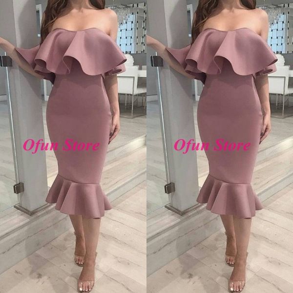chic ruffles strapless sheath cocktail dresses satin tea length ruched short prom dresses for special occasion wear, Black
chic ruffles strapless sheath cocktail dresses satin tea length ruched short prom dresses for special occasion wear, Black