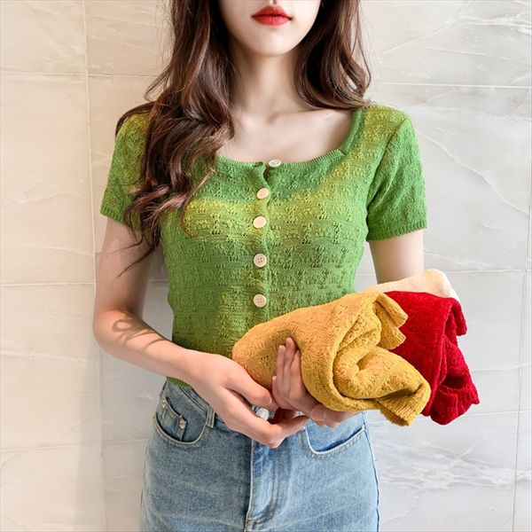 green square collar tight t-shirt female summer 2020 collarbone short high waist ice silk knitted short sleeve t-shirt female, White
green square collar tight t-shirt female summer 2020 collarbone short high waist ice silk knitted short sleeve t-shirt female, White