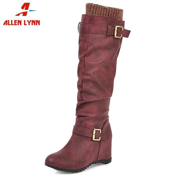 allenlynn 33-43 lady elegant high height increasing boots slip-on knee high boots women heels shoes woman, Black 
allenlynn 33-43 lady elegant high height increasing boots slip-on knee high boots women heels shoes woman, Black