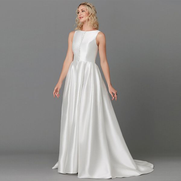 scoop neck satin beach wedding dresses with buttons 2019 summer boho vintage wedding gowns ivory vestido de noiva, White
scoop neck satin beach wedding dresses with buttons 2019 summer boho vintage wedding gowns ivory vestido de noiva, White