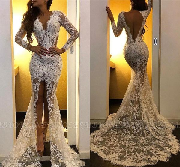 full lace prom dresses see through high split beaded evening gown lgng sleeves formal party bridesmaid dresses, Black
full lace prom dresses see through high split beaded evening gown lgng sleeves formal party bridesmaid dresses, Black