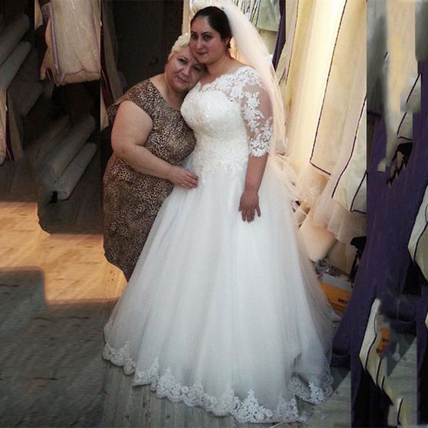 half long sleeves plus size lace wedding dresses 2020 with appliques beaded sequines sweep train a line wedding bridal gowns, White
half long sleeves plus size lace wedding dresses 2020 with appliques beaded sequines sweep train a line wedding bridal gowns, White