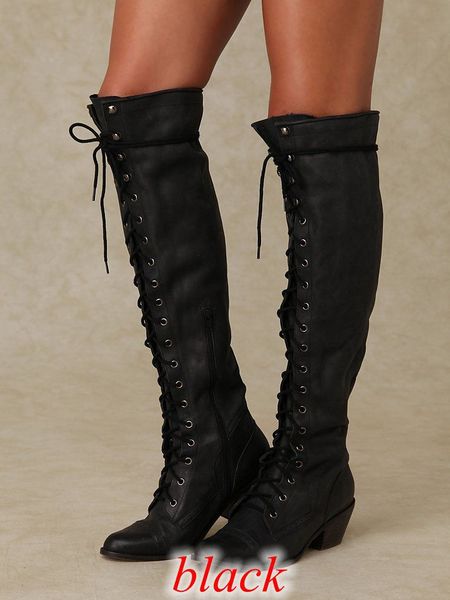 ladies long thick heels ridding high heels boots shoes size 34-43 plus women lace up bandage party motorcycle boots shoes, Black
ladies long thick heels ridding high heels boots shoes size 34-43 plus women lace up bandage party motorcycle boots shoes, Black