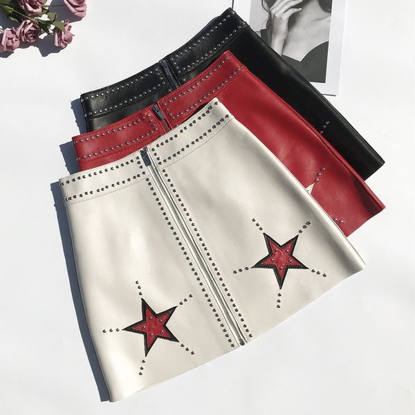 new really sheepskin skirt of tall waist female pentagonal star rivet the a-line skirt, Black
new really sheepskin skirt of tall waist female pentagonal star rivet the a-line skirt, Black