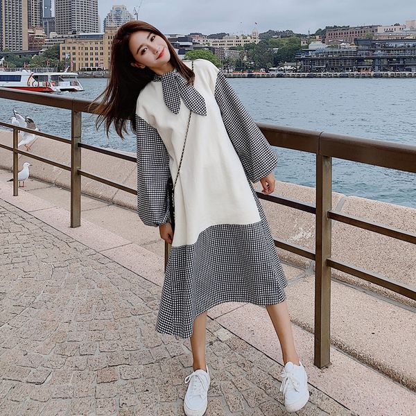 fashion tide new fashion plaid patchwork pleuche dress for women spring female's long sleeve bow collar clothes vestido yg53312, Black;gray
fashion tide new fashion plaid patchwork pleuche dress for women spring female's long sleeve bow collar clothes vestido yg53312, Black;gray
