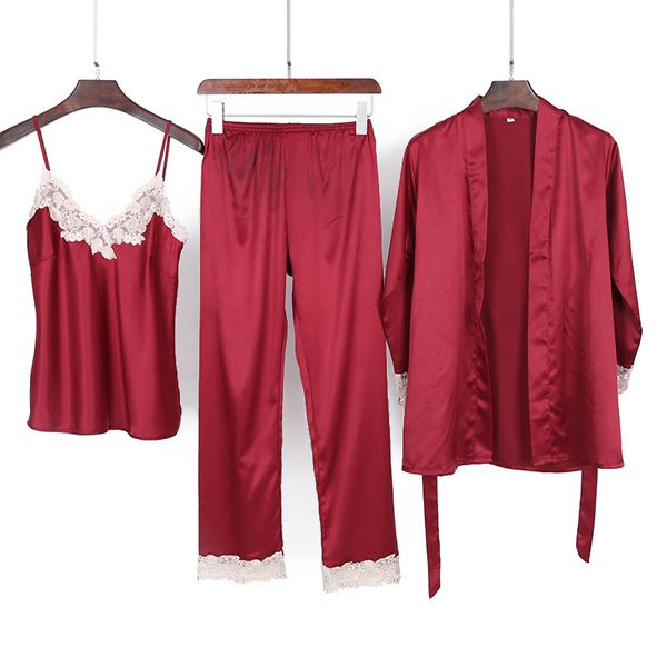 ladies silk satin pajama set lace sleepwear set fashion home clothing v-neck nightwear bathrobe+pant 3 pieces for women, Black;red
ladies silk satin pajama set lace sleepwear set fashion home clothing v-neck nightwear bathrobe+pant 3 pieces for women, Black;red