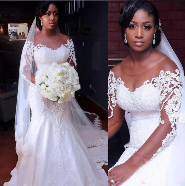 african arabic lace mermaid wedding dresses sheer neck long sleeves lace appliqued bridal gowns vintage vestidos summer beach gown, White
african arabic lace mermaid wedding dresses sheer neck long sleeves lace appliqued bridal gowns vintage vestidos summer beach gown, White