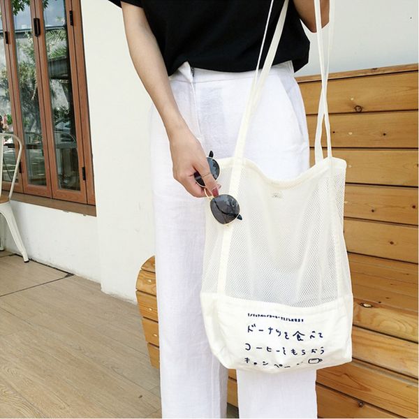 women canvas shoulder bag mesh nets fishnet bag ladies embroidery shopping hollow beach bags reusable handbag tote wholesale
women canvas shoulder bag mesh nets fishnet bag ladies embroidery shopping hollow beach bags reusable handbag tote wholesale