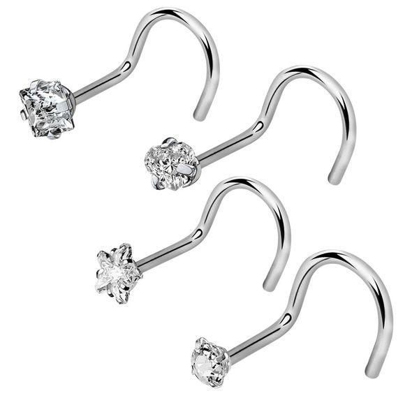 4 pieces/lot surgical steel nose nail bolt nez l-shaped crystal nose ring studs zircon nostril perforated jewelry, Silver
4 pieces/lot surgical steel nose nail bolt nez l-shaped crystal nose ring studs zircon nostril perforated jewelry, Silver