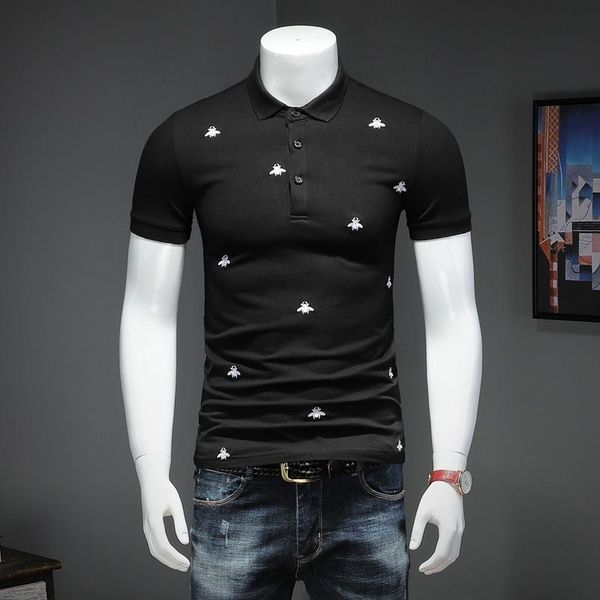 men's polo shirt summer new short sleeve slim cotton lapel bee embroidered g polo shirt 2 color, White;black
men's polo shirt summer new short sleeve slim cotton lapel bee embroidered g polo shirt 2 color, White;black