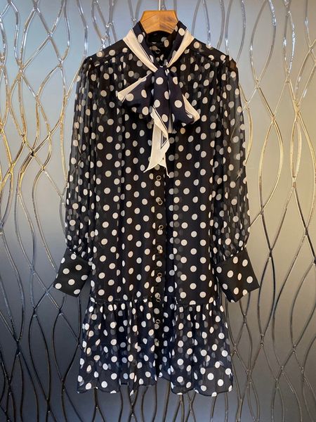 2019 early autumn new female leader's fastening and knotted neck decorative point printed long sleeve dress 1008, Black;gray
2019 early autumn new female leader's fastening and knotted neck decorative point printed long sleeve dress 1008, Black;gray