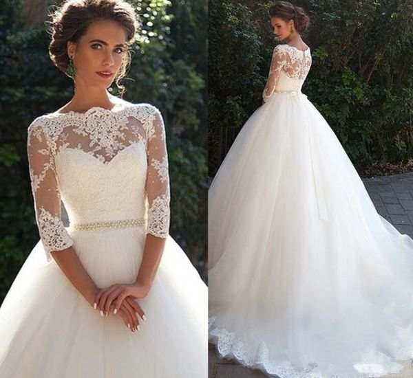 vintage lace a-line wedding dresses sheer high neck with half long sleeves pearls sash princess custom made bridal dresses plus size, White
vintage lace a-line wedding dresses sheer high neck with half long sleeves pearls sash princess custom made bridal dresses plus size, White