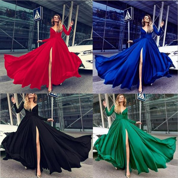 new deep v-neck long-sleeved dresses Luxury designer party stage catwalk wedding dress solid color irregular skirt swinging dress, Black
new deep v-neck long-sleeved dresses Luxury designer party stage catwalk wedding dress solid color irregular skirt swinging dress, Black