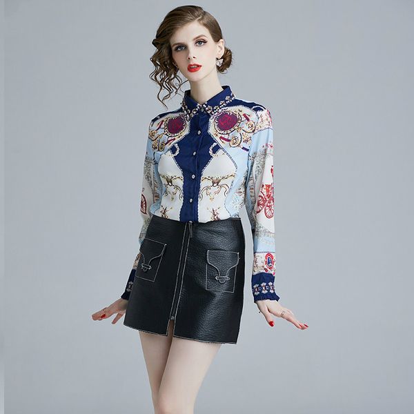 new fashion women vintage carriage printed blouse shirts 2019 autumn runway beading turn-down collar long sleeve blouses, White
new fashion women vintage carriage printed blouse shirts 2019 autumn runway beading turn-down collar long sleeve blouses, White