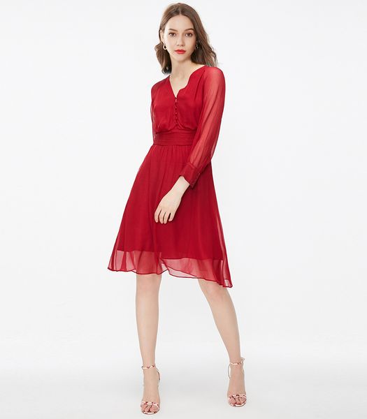 2019 european and american spring and autumn vintage dress long-sleeved dress sweet slim waist v-neck temperament red skirt, Black;pink
2019 european and american spring and autumn vintage dress long-sleeved dress sweet slim waist v-neck temperament red skirt, Black;pink