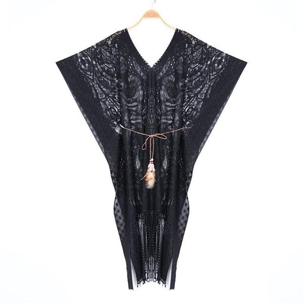 women solid lace batwing sleeve soft loose swim tassels summer with belt beach blouse sunscreen bikini cover up holiday, White;black
women solid lace batwing sleeve soft loose swim tassels summer with belt beach blouse sunscreen bikini cover up holiday, White;black