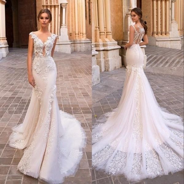 gorgeous beach mermaid wedding dresses sheer v neck bohemian lace applique tulle plus size wedding bridal gowns vestidos de nnovia, White
gorgeous beach mermaid wedding dresses sheer v neck bohemian lace applique tulle plus size wedding bridal gowns vestidos de nnovia, White