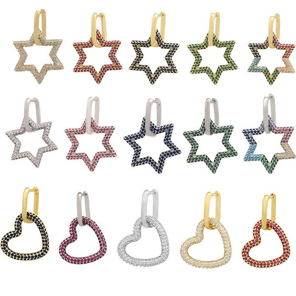 1 piece star heart hoop earrings for women geometric earring rainbow cz jewelry gold silver color aretes hoops round trendy, Golden;silver
1 piece star heart hoop earrings for women geometric earring rainbow cz jewelry gold silver color aretes hoops round trendy, Golden;silver