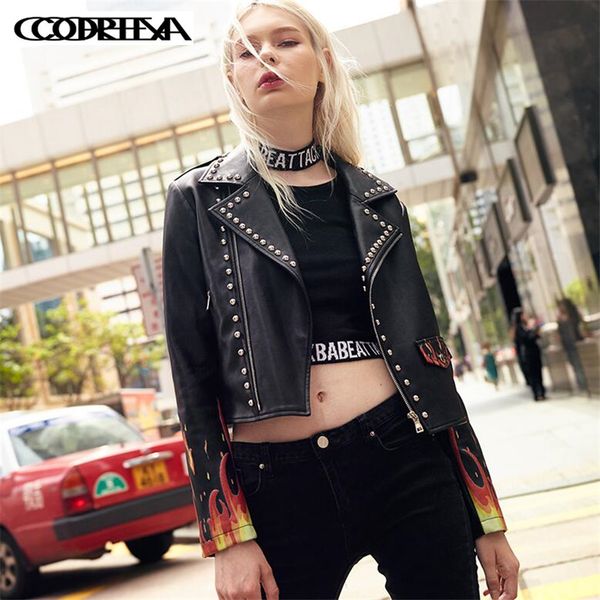 new 2019 brand winter autumn motorcycle rivet leather jackets flame print leather jacket women short coat slim pu jacket, Black
new 2019 brand winter autumn motorcycle rivet leather jackets flame print leather jacket women short coat slim pu jacket, Black