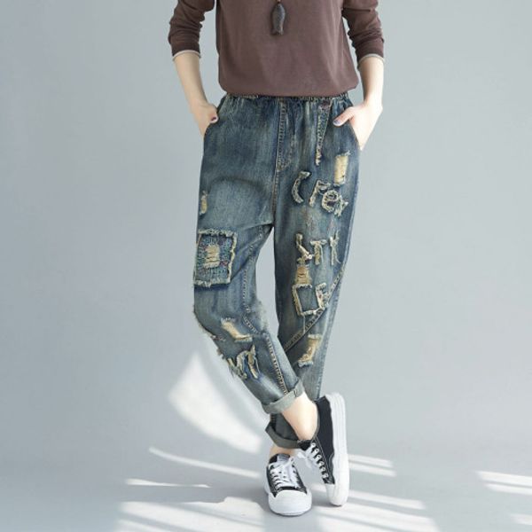 literary women's trousers( hole jeans patchwork harem pants pleated pantalon femme loose capris casual korean trousers, Black;white
literary women's trousers( hole jeans patchwork harem pants pleated pantalon femme loose capris casual korean trousers, Black;white