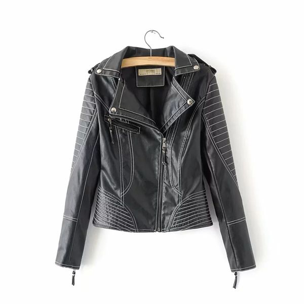 женские черные pu кожаные куртки для модных дам яркая линия мото-байкеров шикарная куртка bomb для девочек уличная одежда классная короткая, Black 
женские черные pu кожаные куртки для модных дам яркая линия мото-байкеров шикарная куртка bomb для девочек уличная одежда классная короткая, Black