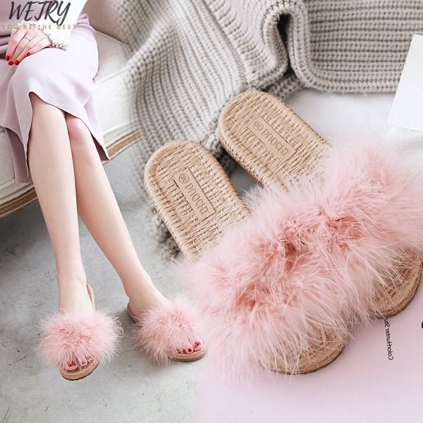 2019 fashion women ostrich feather slippers fluffy summer slides flat home flip flops fuzzy casual party, Black
2019 fashion women ostrich feather slippers fluffy summer slides flat home flip flops fuzzy casual party, Black