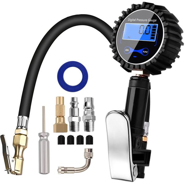 1 set digital tire inflator with pressure gauge 200 psi air chuck kit m8617