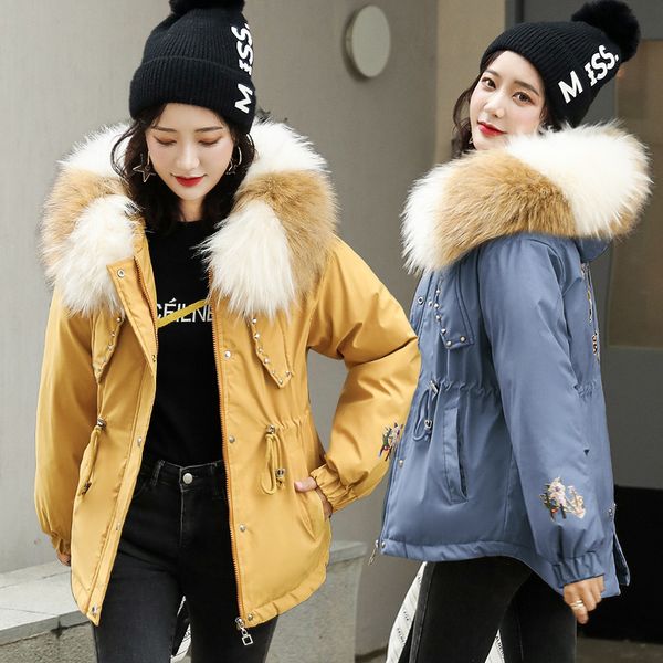 2019 cotton-padded clothes hooded long sleeve rivet fashion korean-style loose-fit drawstring high imitation large fur collar pr, Blue;black
2019 cotton-padded clothes hooded long sleeve rivet fashion korean-style loose-fit drawstring high imitation large fur collar pr, Blue;black