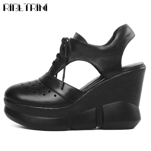 ribetrini design genuine leather lady fashion wedges high heels platform shoes woman slippers women party summer sandals, Black
ribetrini design genuine leather lady fashion wedges high heels platform shoes woman slippers women party summer sandals, Black