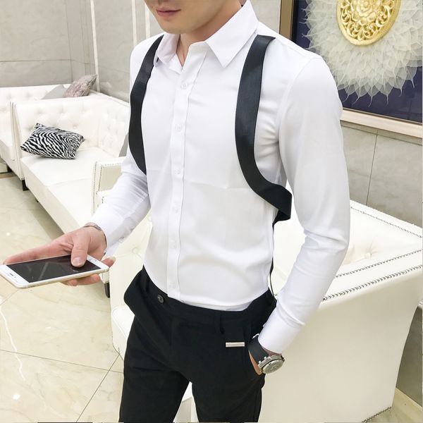 2017 new men's clothing singer bigbang gd hair stylist fashion personality trend suspender shirt stage costumes, White;black
2017 new men's clothing singer bigbang gd hair stylist fashion personality trend suspender shirt stage costumes, White;black