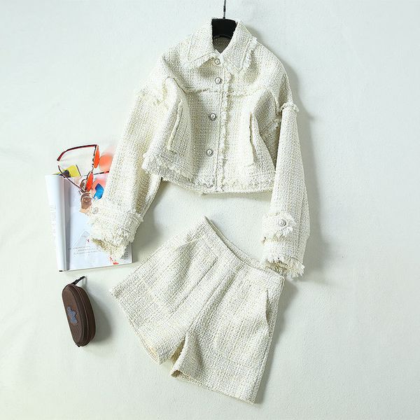 european and american women's clothing 2019 winter new style long-sleeved single-breasted jacket shorts fashionable two-piece tweed sui, White
european and american women's clothing 2019 winter new style long-sleeved single-breasted jacket shorts fashionable two-piece tweed sui, White