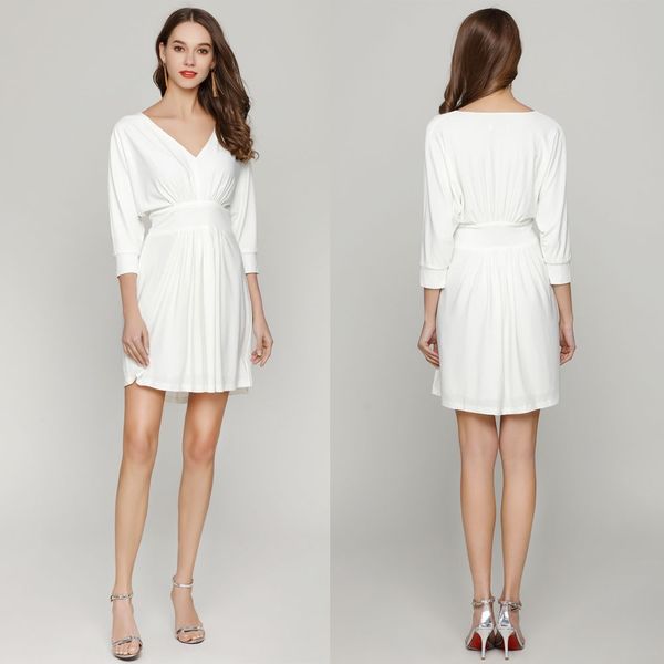 fashionable new v with bat sleeves short stretch ice silk white tuxedo dress, White;black
fashionable new v with bat sleeves short stretch ice silk white tuxedo dress, White;black