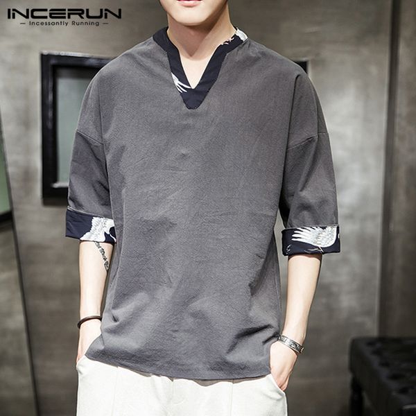 men's casual shirts incerun mens shirt print patchwork retro 2021 vintage half sleeve v neck camisas hombre streetwear summer cotton, White;black
men's casual shirts incerun mens shirt print patchwork retro 2021 vintage half sleeve v neck camisas hombre streetwear summer cotton, White;black