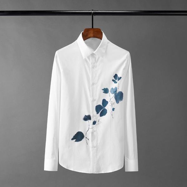 white long sleeve mens shirts blue flower digital printing mens dress shirts slim fit party male 3xl, White;black
white long sleeve mens shirts blue flower digital printing mens dress shirts slim fit party male 3xl, White;black