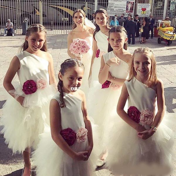 white knee length flower girls dresses one shoulder tiered tulle skirt kids communion gown custom made toddler pageant dress, White;red
white knee length flower girls dresses one shoulder tiered tulle skirt kids communion gown custom made toddler pageant dress, White;red