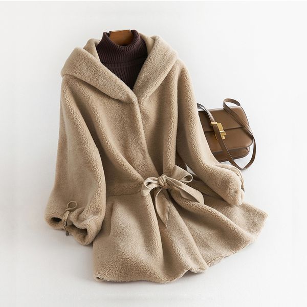 women winter real fur overcoat sheep shearing lady casual warm natural sheep lamb wool fur coat hooded with belt coat, Black
women winter real fur overcoat sheep shearing lady casual warm natural sheep lamb wool fur coat hooded with belt coat, Black