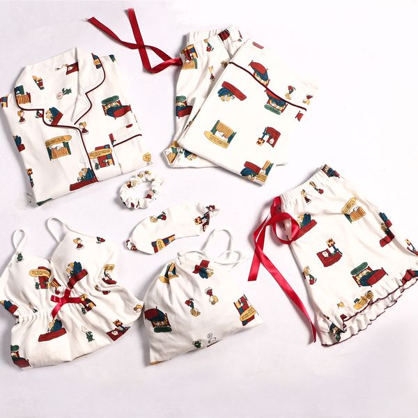 soft cotton women 7pcs sleepwear pajamas set casual cartoon bathrobe gown nightwear sweet shirt&pant with strap shorts, Black;red
soft cotton women 7pcs sleepwear pajamas set casual cartoon bathrobe gown nightwear sweet shirt&pant with strap shorts, Black;red