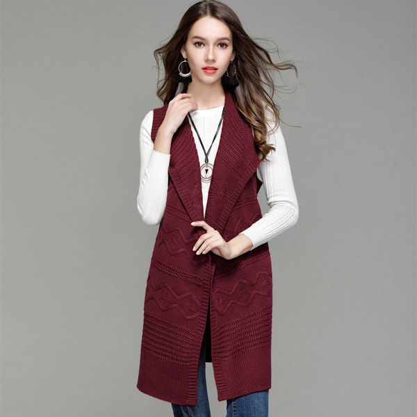 long section knit cardigan sleeveless vest 2019 new women's sweater coat christmas sweater, Black;white
long section knit cardigan sleeveless vest 2019 new women's sweater coat christmas sweater, Black;white