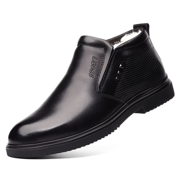 men's new leather cotton shoes business warm cotton shoes plus velvet middle-aged pure wool high to help boots, Black
men's new leather cotton shoes business warm cotton shoes plus velvet middle-aged pure wool high to help boots, Black