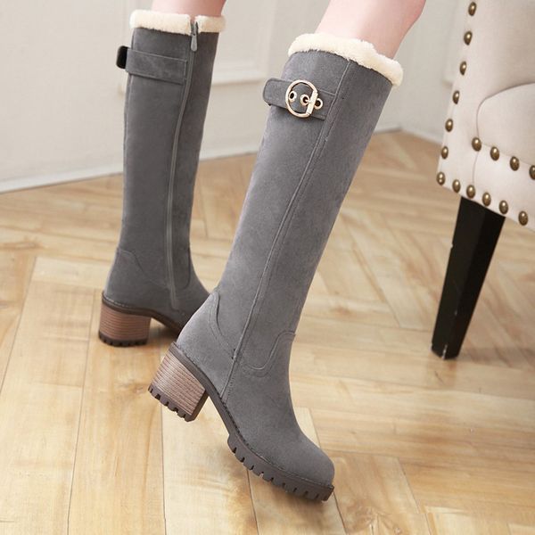 aiweiyi winter boots woman knee high boots faux suede round toe block high heels thigh fur warm winter snow, Black
aiweiyi winter boots woman knee high boots faux suede round toe block high heels thigh fur warm winter snow, Black