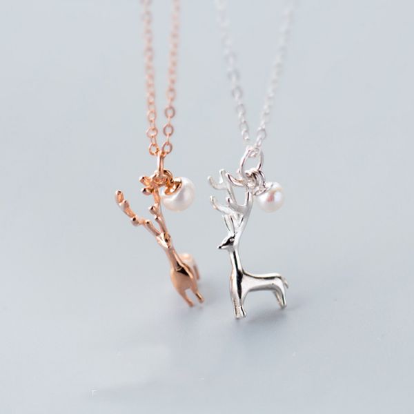 christmas necklace 925 real sterling silver cute elk pendant necklace fashion women clavicle chain friend gift