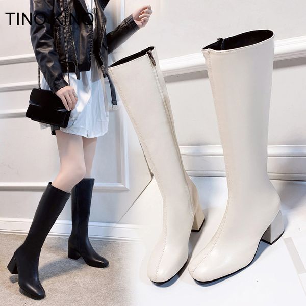 tino kino women winter warm pu leather mid calf boots ladies zip boots female square heels paltform fashion casual woman shoes, Black 
tino kino women winter warm pu leather mid calf boots ladies zip boots female square heels paltform fashion casual woman shoes, Black